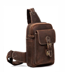 Cool Brown Leather One Shoulder Backpack Sling Bags Crossbody Pack for Men - imessengerbags