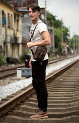 Cool Brown Leather One Shoulder Backpack Sling Bags Crossbody Pack for Men - imessengerbags