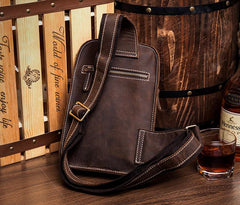 Cool Brown Leather One Shoulder Backpack Sling Bags Crossbody Pack for Men - imessengerbags