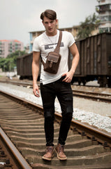 Cool Brown Leather One Shoulder Backpack Sling Bags Crossbody Pack for Men - imessengerbags