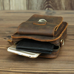 Brown Cool Leather Men Belt Pouch Vintage Coffee Waist Bag Belt Bag Hip Bag Mini Side Bag for Men - imessengerbags