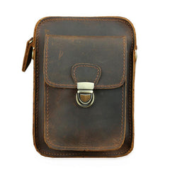 Brown Cool Leather Men Belt Pouch Vintage Coffee Waist Bag Belt Bag Hip Bag Mini Side Bag for Men - imessengerbags