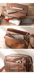 Brown Cool Leather Mens 10 inches Side Bag Small Courier Bag Messenger Bags for Men