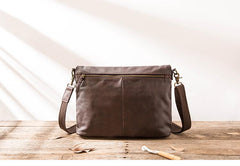 Brown Cool Leather Mens 11 inches Side Bags Messenger Bags Khaki Leather Courier Bag for Men - imessengerbags