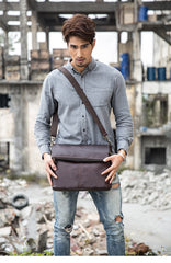 Brown Cool Leather Mens 11 inches Side Bags Messenger Bags Khaki Leather Courier Bag for Men