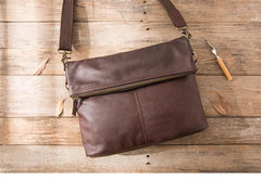 Brown Cool Leather Mens 11 inches Side Bags Messenger Bags Khaki Leather Courier Bag for Men