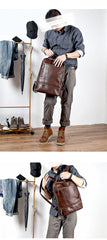 Brown Cool Leather Mens School Backpack College Backpack Computer Backpack For Men - imessengerbags
