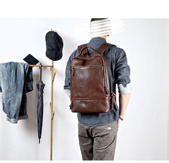 Brown Cool Leather Mens School Backpack College Backpack Computer Backpack For Men - imessengerbags