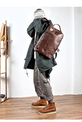 Brown Cool Leather Mens School Backpack College Backpack Computer Backpack For Men - imessengerbags