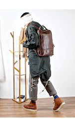Brown Cool Leather Mens School Backpack College Backpack Computer Backpack For Men - imessengerbags