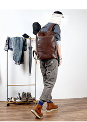 Brown Cool Leather Mens School Backpack College Backpack Computer Backpack For Men - imessengerbags