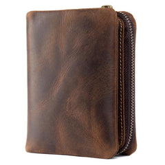 Brown Cool Leather Mens Trifold Small Wallet billfold Wallet Bifold Pocket Small Wallet for Men - imessengerbags
