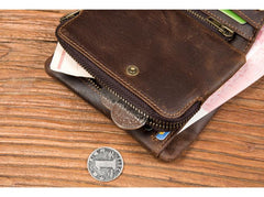 Brown Cool Leather Mens Trifold Small Wallet billfold Wallet Bifold Pocket Small Wallet for Men - imessengerbags