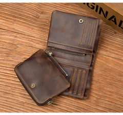 Brown Cool Leather Mens Trifold Small Wallet billfold Wallet Bifold Pocket Small Wallet for Men - imessengerbags