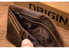 Brown Cool Leather Mens Trifold Small Wallet billfold Wallet Bifold Pocket Small Wallet for Men - imessengerbags