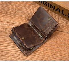 Brown Cool Leather Mens Trifold Small Wallet billfold Wallet Bifold Pocket Small Wallet for Men - imessengerbags