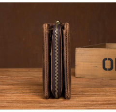 Brown Cool Leather Mens Trifold Small Wallet billfold Wallet Bifold Pocket Small Wallet for Men - imessengerbags