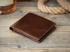 Brown Cool Leather Mens Thin Small Wallet Front Pocket Wallet Trifold billfold Wallets for Men - imessengerbags