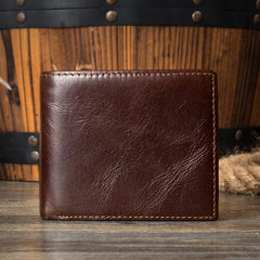 Brown Cool Leather Mens Thin Small Wallet Front Pocket Wallet Trifold billfold Wallets for Men - imessengerbags