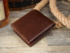 Brown Cool Leather Mens Thin Small Wallet Front Pocket Wallet Trifold billfold Wallets for Men - imessengerbags