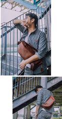 Brown Cool Leather Mens Saddle Messenger Bag Black Courier Bag Black Postman Bag For Men - imessengerbags