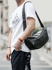 Brown Cool Leather Mens Saddle Messenger Bag Black Courier Bag Black Postman Bag For Men - imessengerbags