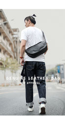 Brown Cool Leather Mens Saddle Messenger Bag Black Courier Bag Black Postman Bag For Men - imessengerbags