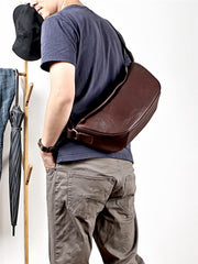 Brown Cool Leather Mens Saddle Messenger Bag Black Courier Bag Black Postman Bag For Men - imessengerbags