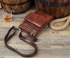 Brown Cool Leather Mens Belt Pouch Bag Mini Messenger Bag Side Bag Waist Bag for Men - imessengerbags