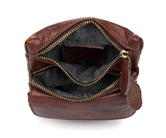 Brown Cool Leather Mens Belt Pouch Bag Mini Messenger Bag Side Bag Waist Bag for Men - imessengerbags