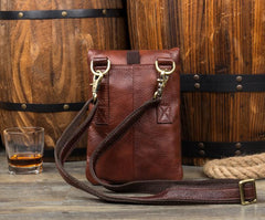 Brown Cool Leather Mens Belt Pouch Bag Mini Messenger Bag Side Bag Waist Bag for Men - imessengerbags