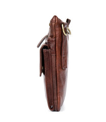 Brown Cool Leather Mens Belt Pouch Bag Mini Messenger Bag Side Bag Waist Bag for Men