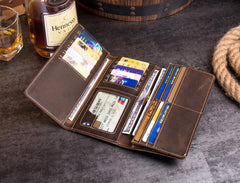 Cool Dark Brown Mens long Wallet Trifold Multi Cards Long Wallet  for Men - imessengerbags