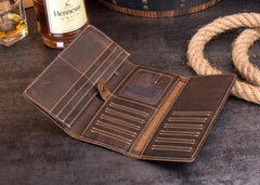 Cool Dark Brown Mens long Wallet Trifold Multi Cards Long Wallet  for Men - imessengerbags