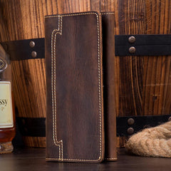 Cool Dark Brown Mens long Wallet Trifold Multi Cards Long Wallet  for Men - imessengerbags