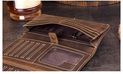 Cool Dark Brown Mens long Wallet Trifold Multi Cards Long Wallet  for Men - imessengerbags