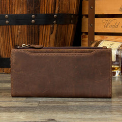 Brown Cool Mens long Wallet Wristlet Bag Clutch Bag Bifold Long Wallet Hand Bags for Men