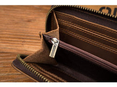 Brown Cool Mens long Wallet Wristlet Bag Clutch Wallet Mobile Long Wallet for Men - imessengerbags