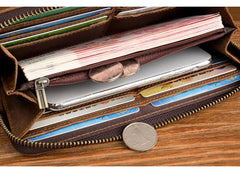 Brown Cool Mens long Wallet Wristlet Bag Clutch Wallet Mobile Long Wallet for Men - imessengerbags