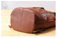 Brown Emroidered Canvas Leather Mens Women Large 14'' College Backpack Travel Backpack for Men - imessengerbags