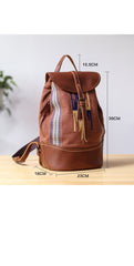 Brown Emroidered Canvas Leather Mens Women Large 14'' College Backpack Travel Backpack for Men - imessengerbags