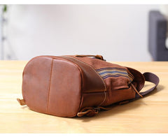 Brown Emroidered Canvas Leather Mens Women Large 14'' College Backpack Travel Backpack for Men - imessengerbags
