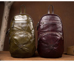 Brown Fashion Mens Leather 11-inches Large Backpacks Red Wine Travel Backpacks School Backpacks for men - imessengerbags