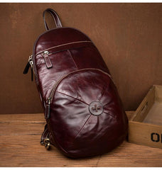 Brown Fashion Mens Leather 11-inches Large Backpacks Red Wine Travel Backpacks School Backpacks for men - imessengerbags