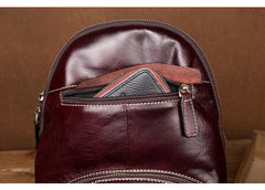 Brown Fashion Mens Leather 11-inches Large Backpacks Red Wine Travel Backpacks School Backpacks for men - imessengerbags