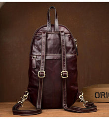 Brown Fashion Mens Leather 11-inches Large Backpacks Red Wine Travel Backpacks School Backpacks for men - imessengerbags