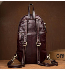 Brown Fashion Mens Leather 11-inches Large Backpacks Red Wine Travel Backpacks School Backpacks for men