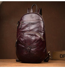 Brown Fashion Mens Leather 11-inches Large Backpacks Red Wine Travel Backpacks School Backpacks for men - imessengerbags