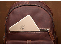 Fashion Brown Mens Leather 14-inch Large Laptop Backpacks Brown Travel Backpacks School Backpack for men - imessengerbags