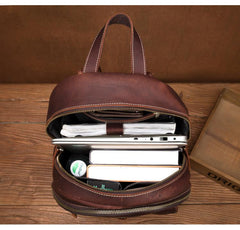 Fashion Brown Mens Leather 14-inch Large Laptop Backpacks Brown Travel Backpacks School Backpack for men